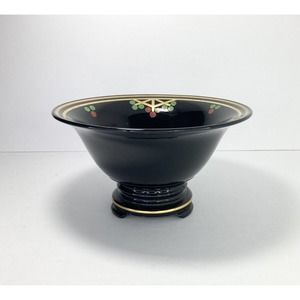 Black Opaline Glass Footed Handpainted European Vintage Centerpiece Bowl, 9.75”